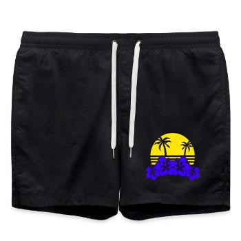 Tropical Evening Sun Hibiscus - Swim Trunks - black - Front - AI Model Male 185 light (185cm)
