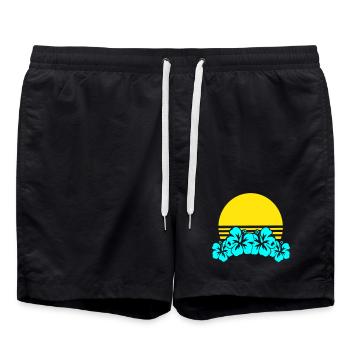 Sun Hibiscus Neon Tropics - Swim Trunks - black - Front - AI Model Male 185 light (185cm)