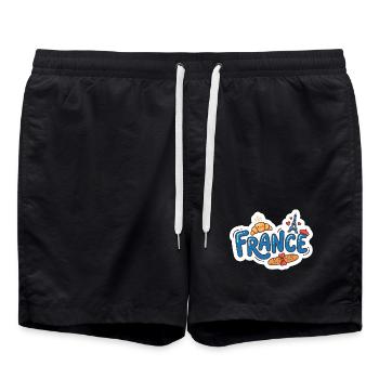 Sticker France Kawaii Croissant Paris - Short de bain - noir - Devant - AI Model Male 185 light (185cm)