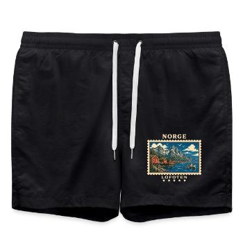 Norwegen Lofoten Vintage Reisemarke - Badeshorts - Schwarz - Vorne - AI Model Male 185 light (185cm)