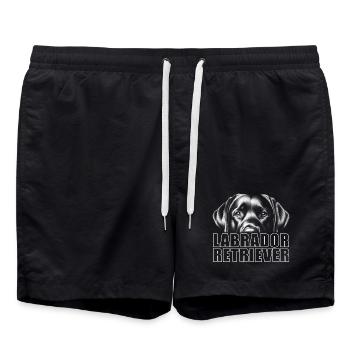 Labrador Retriever Porträt mit großem Schriftzug - Badeshorts - Schwarz - Vorne - AI Model Male 185 light (185cm)