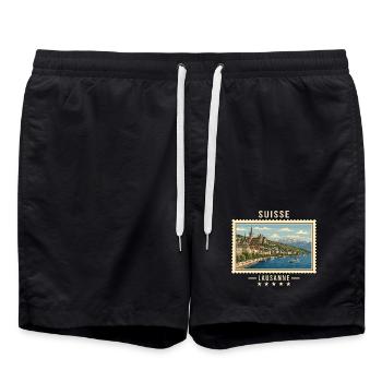Schweiz Lausanne Vintage Reisemarke - Badeshorts - Schwarz - Vorne - AI Model Male 185 light (185cm)