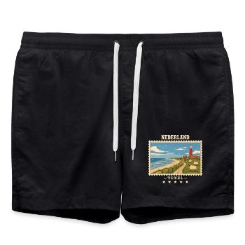 Niederlande Texel Vintage Reisemarke - Badeshorts - Schwarz - Vorne - AI Model Male 185 light (185cm)