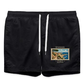 Griechenland Rhodos Vintage Reisemarke - Badeshorts - Schwarz - Vorne - AI Model Male 185 light (185cm)