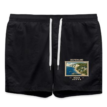 Deutschland Rügen Vintage Reisemarke - Badeshorts - Schwarz - Vorne - AI Model Male 185 light (185cm)