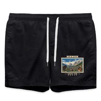 Schweiz Saas-Fee Vintage Reisemarke - Badeshorts - Schwarz - Vorne - AI Model Male 185 light (185cm)