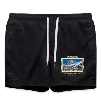 Schweiz Grindelwald Winter Vintage Reisemarke - Badeshorts - Schwarz - Vorne - AI Model Male 185 light (185cm)