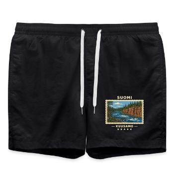 Suomi Kuusamo Vintage Reisemarke - Badeshorts - Schwarz - Vorne - AI Model Male 185 light (185cm)