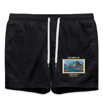 Norwegen Reine Vintage Reisemarke - Badeshorts - Schwarz - Vorne - AI Model Male 185 light (185cm)
