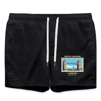 Großbritannien London Vintage Reisemarke - Badeshorts - Schwarz - Vorne - AI Model Male 185 light (185cm)