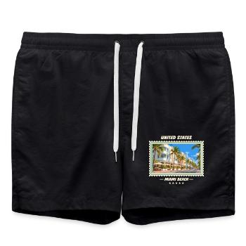 Vereinigte Staaten Miami Beach Vintage Reisemarke - Badeshorts - Schwarz - Vorne - AI Model Male 185 light (185cm)