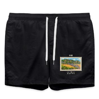 China Lanzhou Vintage Reisemarke - Badeshorts - Schwarz - Vorne - AI Model Male 185 light (185cm)