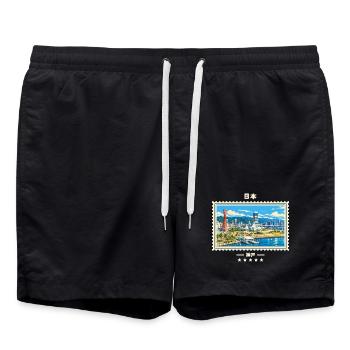 Japan Kobe Vintage Reisemarke - Badeshorts - Schwarz - Vorne - AI Model Male 185 light (185cm)