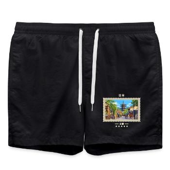 Japan Kyoto Vintage Reisemarke - Badeshorts - Schwarz - Vorne - AI Model Male 185 light (185cm)