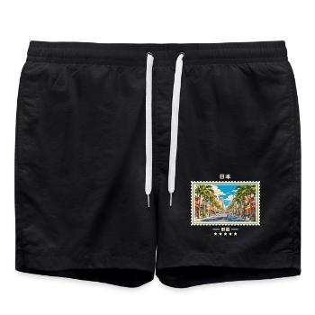 Japan Naha Vintage Reisemarke - Badeshorts - Schwarz - Vorne - AI Model Male 185 light (185cm)