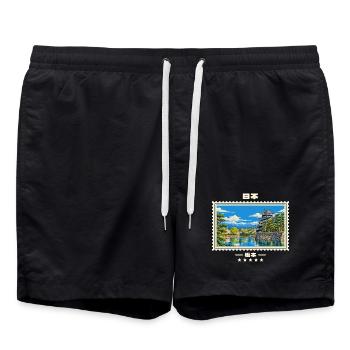 Japan Matsumoto Vintage Reisemarke - Badeshorts - Schwarz - Vorne - AI Model Male 185 light (185cm)