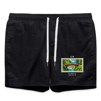 Japan Nikko Vintage Reisemarke - Badeshorts - Schwarz - Vorne - AI Model Male 185 light (185cm)