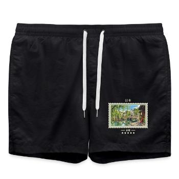 Japan Kurashiki Vintage Reisemarke - Badeshorts - Schwarz - Vorne - AI Model Male 185 light (185cm)