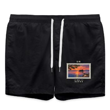 Japan Matsue Vintage Reisemarke - Badeshorts - Schwarz - Vorne - AI Model Male 185 light (185cm)