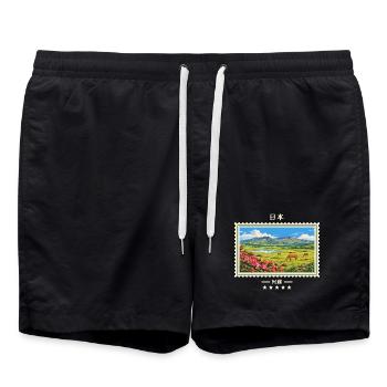 Japan Aso Vintage Reisemarke - Badeshorts - Schwarz - Vorne - AI Model Male 185 light (185cm)
