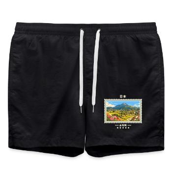 Japan Yufuin Vintage Reisemarke - Badeshorts - Schwarz - Vorne - AI Model Male 185 light (185cm)