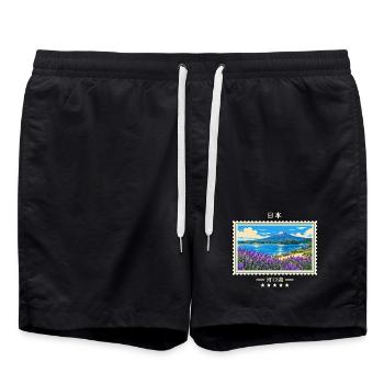 Japan Kawaguchiko Vintage Reisemarke - Badeshorts - Schwarz - Vorne - AI Model Male 185 light (185cm)
