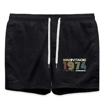 Millésime 1974 Vintage Cadeau d’anniversaire Rétro - Short de bain - noir - Devant - AI Model Male 185 light (185cm)