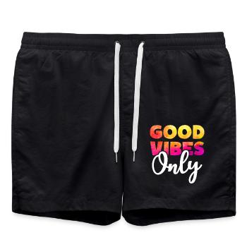 GOOD VIBES ONLY Positive Happy Motto - Swim Trunks - black - Front - AI Model Male 185 light (185cm)