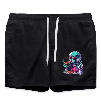 Außerirdische Pizzaliebhaberin - Grüne Alien Frau - Badeshorts - Schwarz - Vorne - AI Model Male 185 light (185cm)