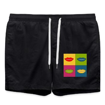 Pop-Art Lippen Lippenstift Poster bunt Geschenk - Badeshorts - Schwarz - Vorne - AI Model Male 185 light (185cm)