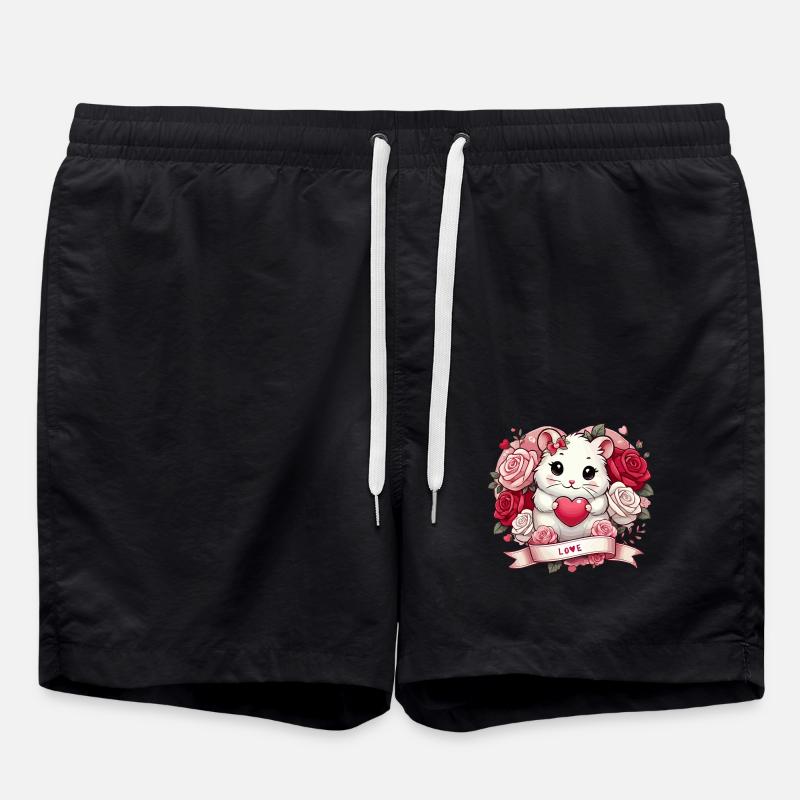 Hamster romantique avec des roses - Short de bain - noir