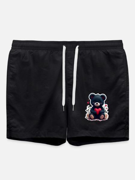 Black Teddy with Heart - Swim Trunks - black