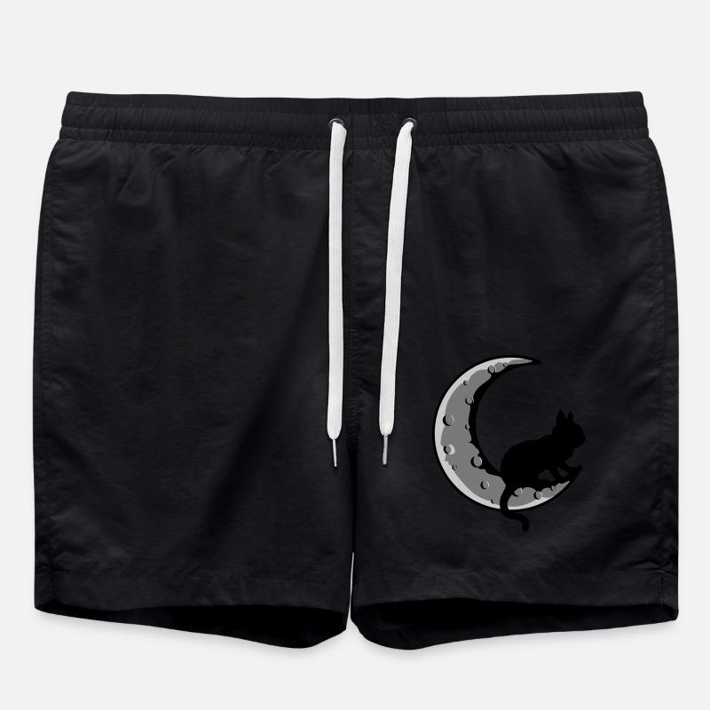 Sichel Mond Schwarze Katze - Badeshorts - Schwarz