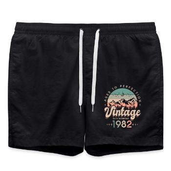 1982 Vintage anniversaire 40 ans - Short de bain - noir - Devant - AI Model Male 185 light (185cm)