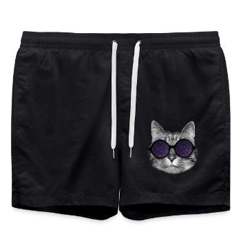 Cat and hypnotic glasses - Swim Trunks - black - Front - AI Model Male 185 light (185cm)