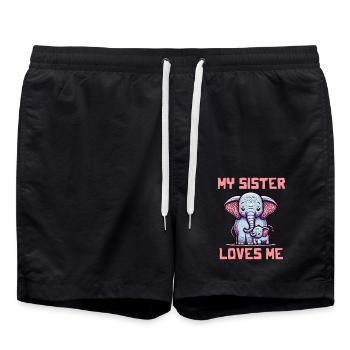 My Sister Loves Me - Baby Sayings - Meine Schweste - Badeshorts - Schwarz - Vorne - AI Model Male 185 light (185cm)
