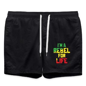 Reggae Music - I ́m a Rebel for Life - Swim Trunks - black - Front - AI Model Male 185 light (185cm)