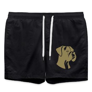 Dog Bird Boxer Silhouette Minimalist - Swim Trunks - black - Front - AI Model Male 185 light (185cm)