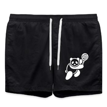 Minimalist Panda Bear Tennis Player - Swim Trunks - black - Front - AI Model Male 185 light (185cm)