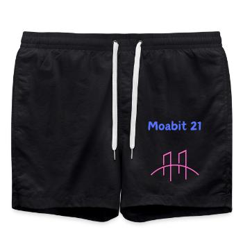 Moabit 21 Brücke, Kiez Liebe - Hood 21- Berlin - Badeshorts - Schwarz - Vorne - AI Model Male 185 light (185cm)