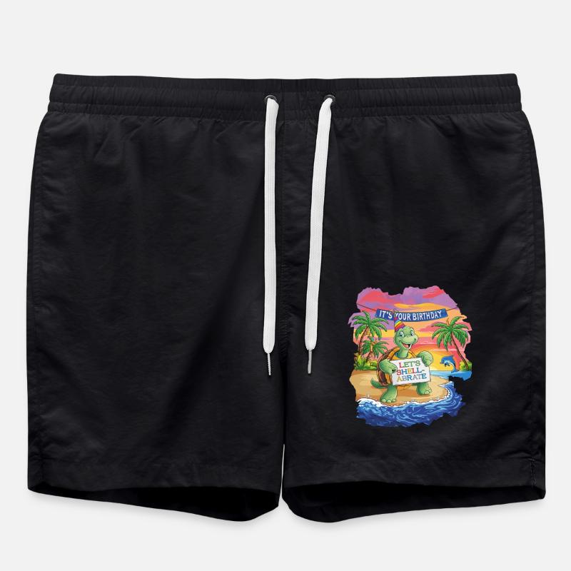 Funny Let's Celebrate Birthday Turtle - Swim Trunks - black