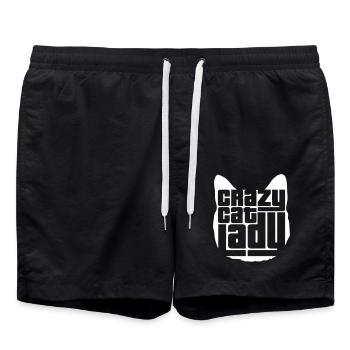 Chat fou Dame Texte Folle Femme Chats Amour - Short de bain - noir - Devant - AI Model Male 185 light (185cm)