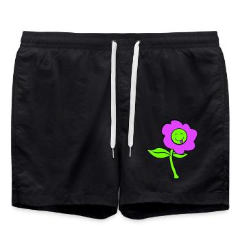 Lila Blume Frühling Sommer Natur Lustiges Gesicht - Badeshorts - Schwarz - Vorne - AI Model Male 185 light (185cm)