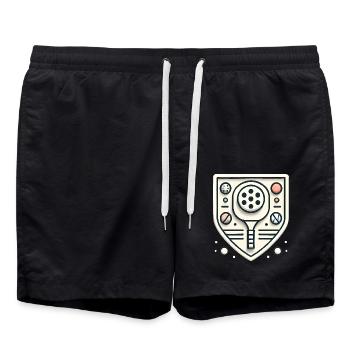 Minimalistisches Pickleball-Abzeichen-Design - Badeshorts - Schwarz - Vorne - AI Model Male 185 light (185cm)