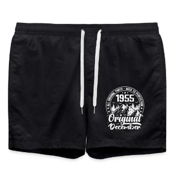 December 1955 Original 69 Year Old Birthday Gift - Swim Trunks - black - Front - AI Model Male 185 light (185cm)