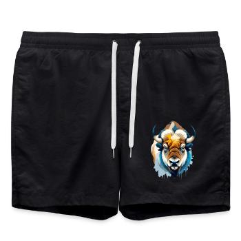 Bison Vektor Kunst mit lebendiger Farbillustration - Badeshorts - Schwarz - Vorne - AI Model Male 185 light (185cm)