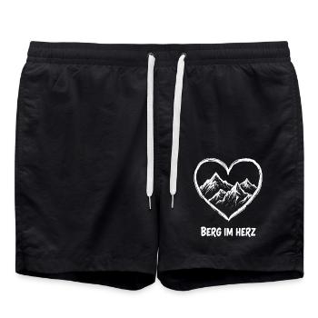 Berge im Herzen - Wanderer - Badeshorts - Schwarz - Vorne - AI Model Male 185 light (185cm)