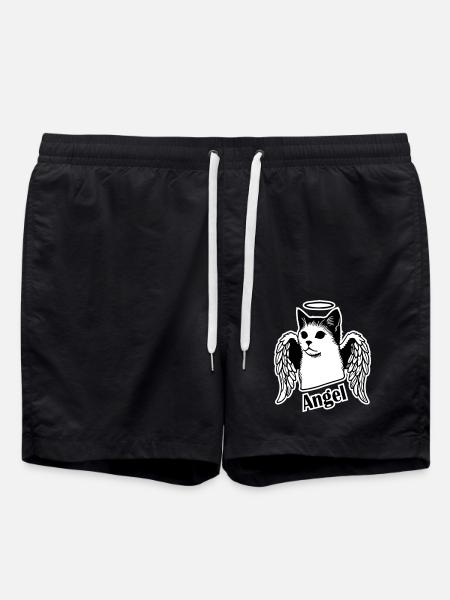 Cat with wings and halo - Angel Cat Design - Swim Trunks - black