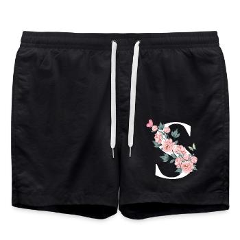 Lettre s fleurs rose - Short de bain - noir - Devant - AI Model Male 185 light (185cm)