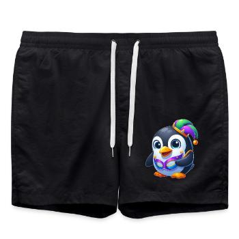 Cute Mardi Gras Penguin Disguise Carnival - Swim Trunks - black - Front - AI Model Male 185 light (185cm)